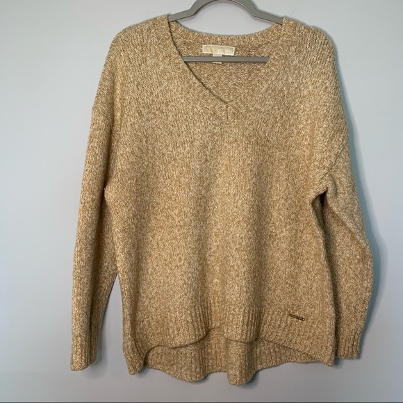 Women’s Michael Kors tan v-neck pullover sweater size large L - Picture 1 of 5